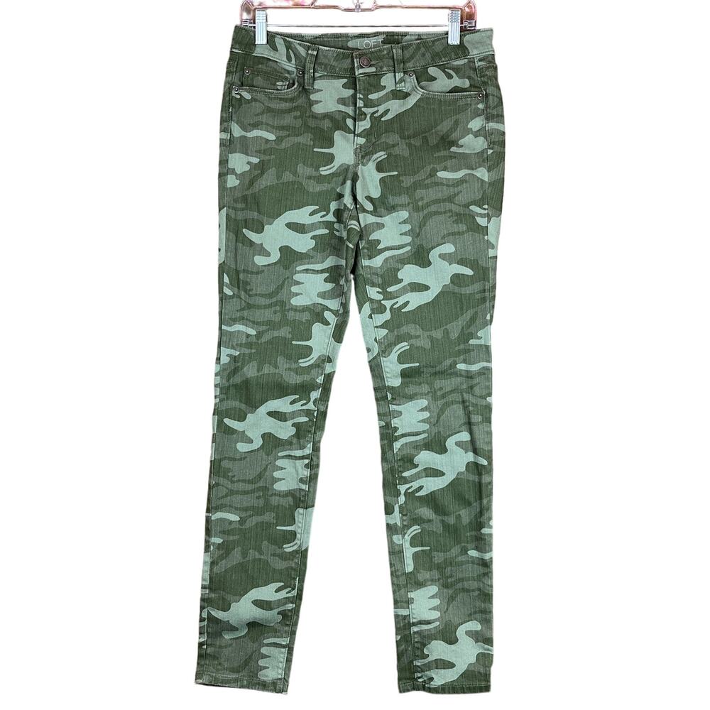 Ann Taylor LOFT Womens Jeans Green Camouflaged Denim Modern Skinny Stretch 6